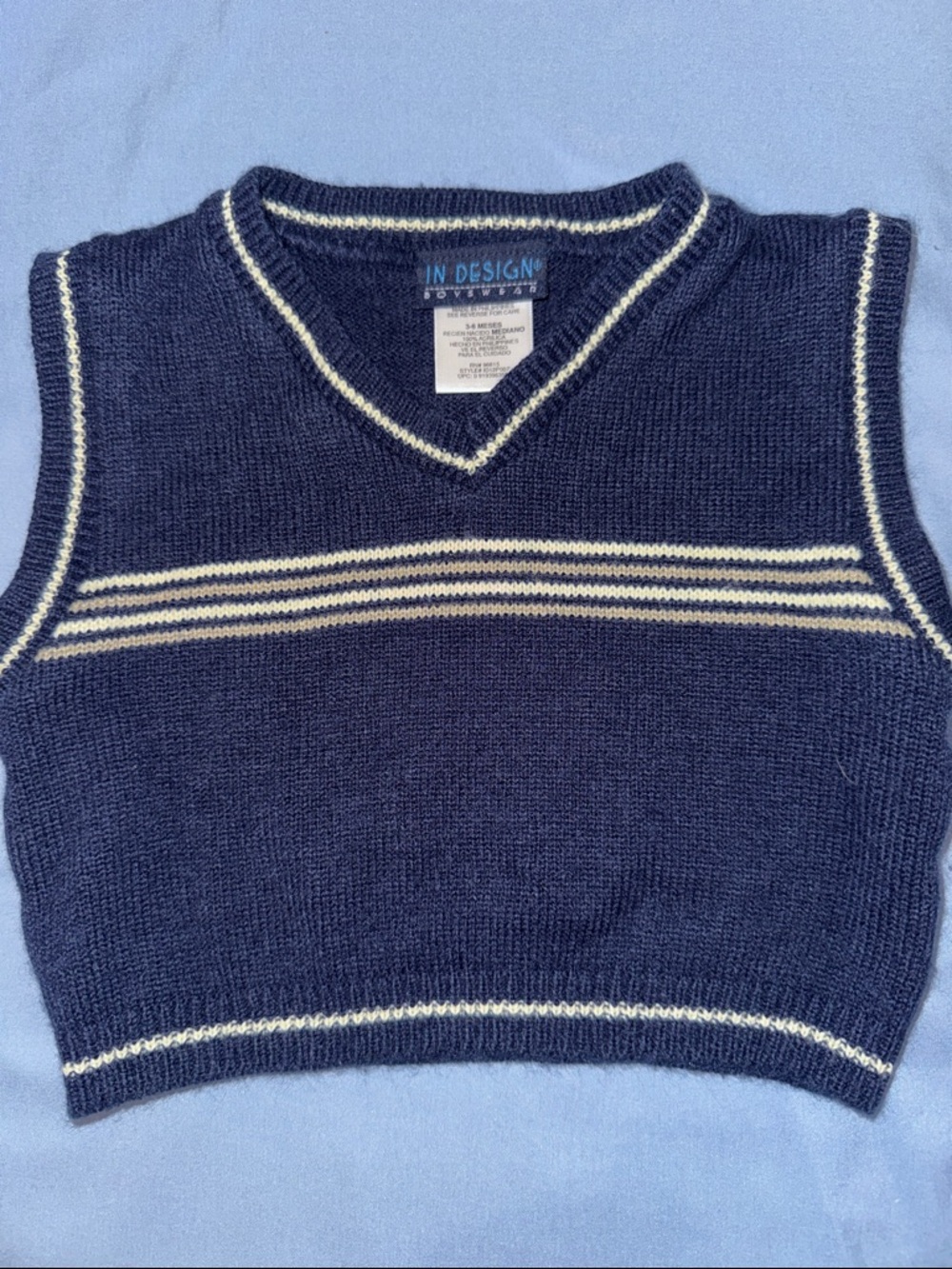 Vintage Navy Blue Striped Knit Sweater Vest